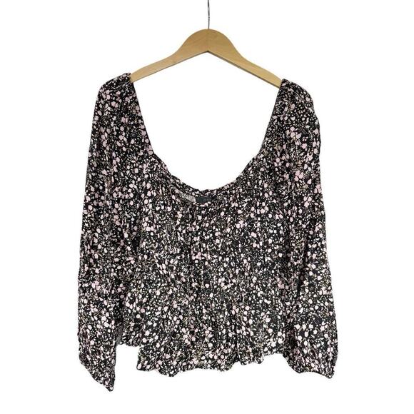 J. Crew Puff-Sleeve Drapey Crepe Top in Fall Garden Floral Black Pink Womens XL - Picture 1 of 10